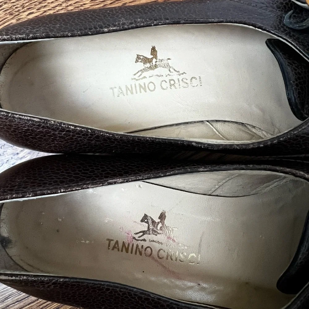 TANINO CRISCI Handmade‎ Brown Leather Loafers Buckle Luxury Italy Vintage 34